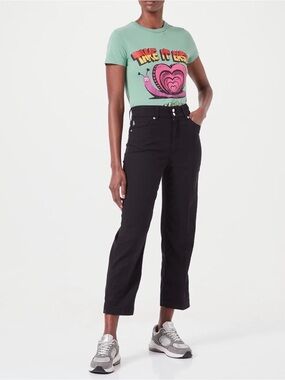 Love Moschino Damen High-Waisted Regular Fit Trousers Stretch Black Jeans Sz 30